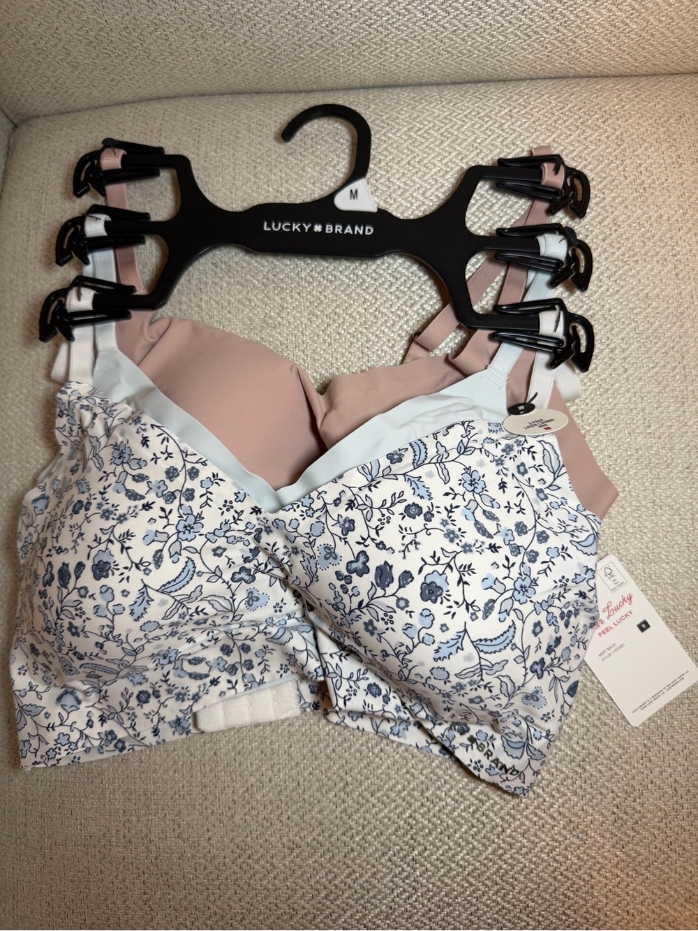 Lucky Brand Blue Floral Bra with Dusty Rose Lining 3 pack